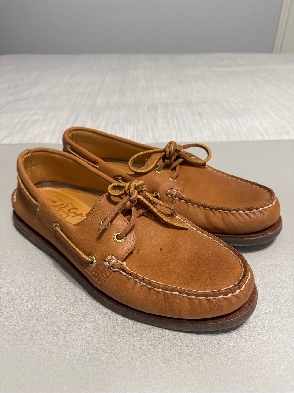 [WORN 1x] Sperry Gold Cup Original Boat Shoes Tan Leather Men’s Size 9.5